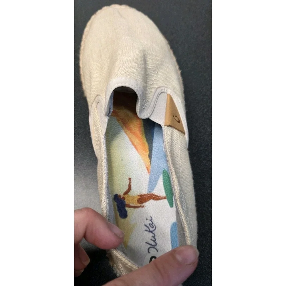 OluKai KAULA PA'A KAPA Canvas‎ SLIP ON Espadrilles TAN STONE Women 10 Boho Beach